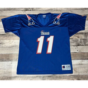 Drew Bledsoe Jersey Youth XL Blue Vintage Champion NFL New England Patriots